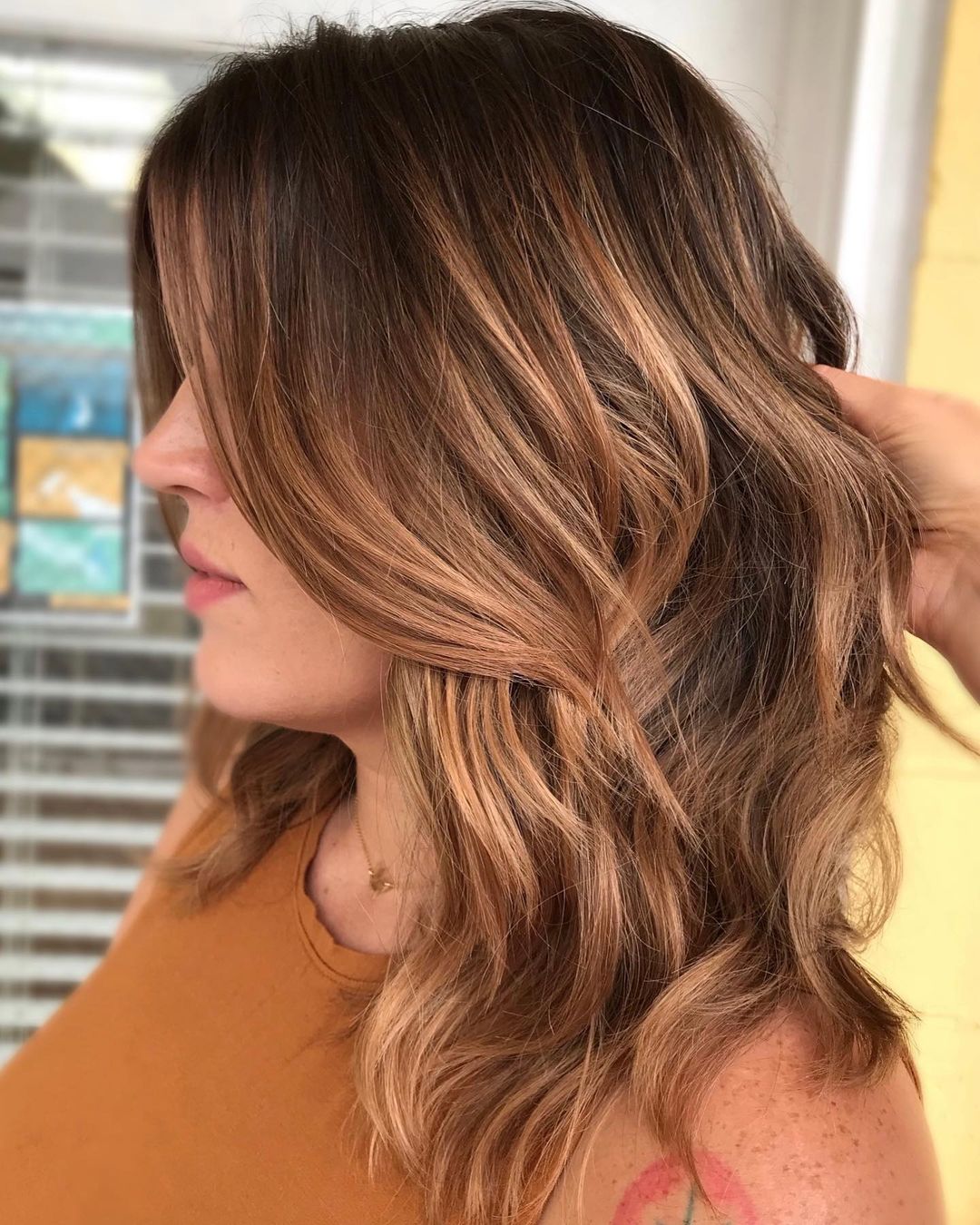 Fall Strawberry Balayage for Dark Hair