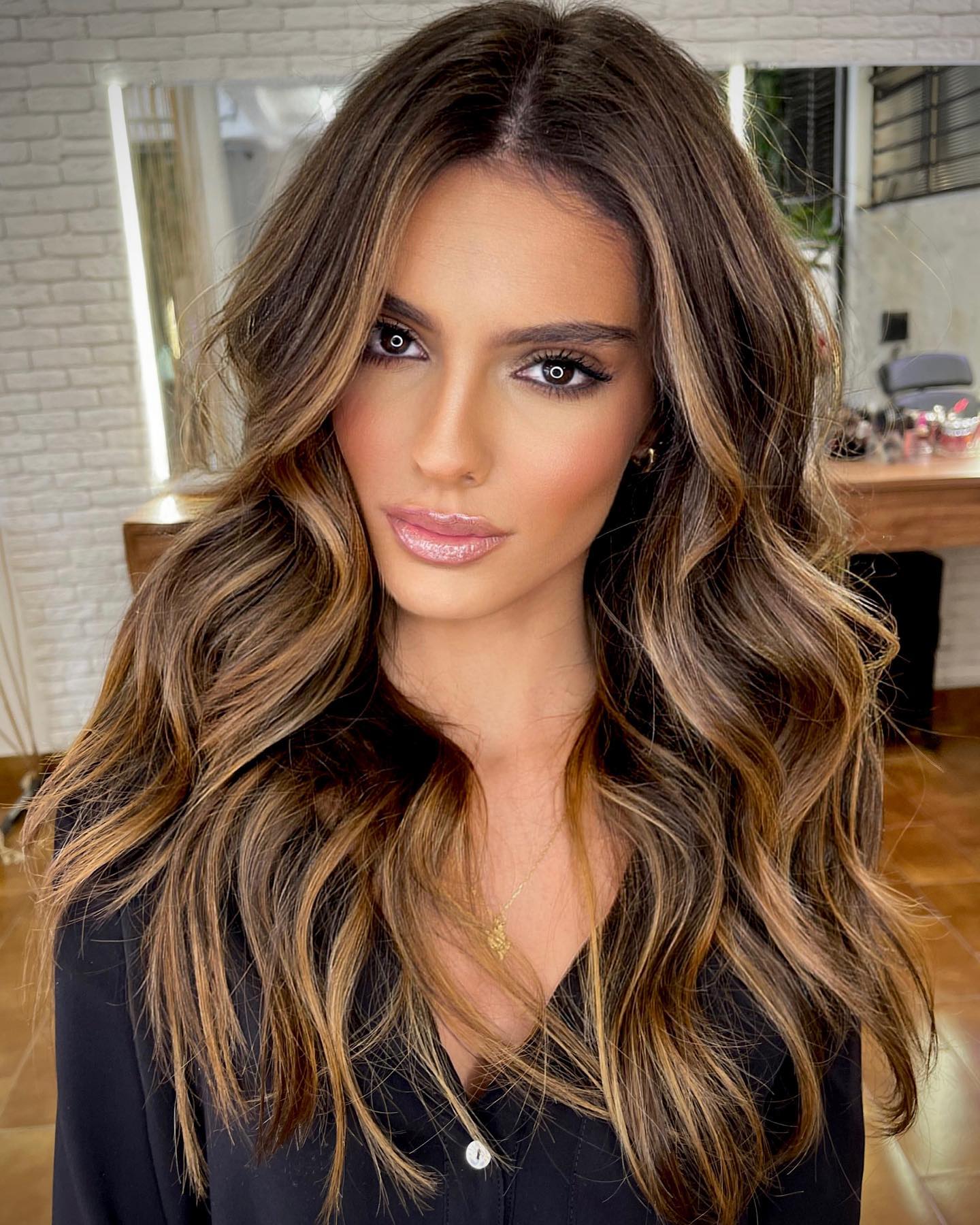 Dark Brown Hair with Golden Highlights